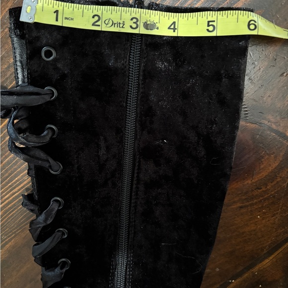 Dolls Kill Widow Black Velvet Knee High Boot Size 10 - Picture 13 of 14